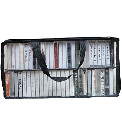 Evelots Cassette Tape Bag -See Thru Organizer Storage with Handles - Easy Carrying Case - No Dust or Moisture - Holds 100 Tapes with cases - Image 4