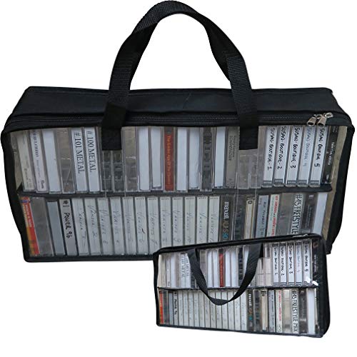 Evelots Cassette Tape Bag -See Thru Organizer Storage with Handles - Easy Carrying Case - No Dust or Moisture - Holds 100 Tapes with cases - Image 1