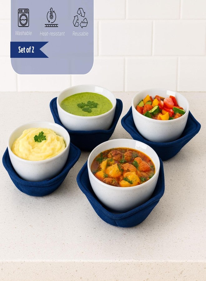 ULVEOL Set 2X Dark Blue 7" sq. x 4"H Microwave Polyester Bowl Holder Potholders - Microwavable Soup Bowls Cozy - Hot Pads Holders for Hot Food Quilted - Bowl Cozies for Microwave Kitchen Accessories, Gadgets - Image 5
