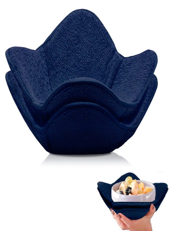 ULVEOL Set 2X Dark Blue 7" sq. x 4"H Microwave Polyester Bowl Holder Potholders - Microwavable Soup Bowls Cozy - Hot Pads Holders for Hot Food Quilted - Bowl Cozies for Microwave Kitchen Accessories, Gadgets - Image 1