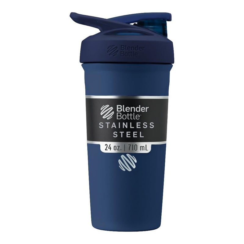 BlenderBottle Sport Insulated Stainless Steel Shaker Bottle with Wire Whisk 24Ounce Navy Protein Shakes Hydration for Athletes Fitness Enthusiasts Easy Mixing Keeps Drinks Cold Lockable Lid