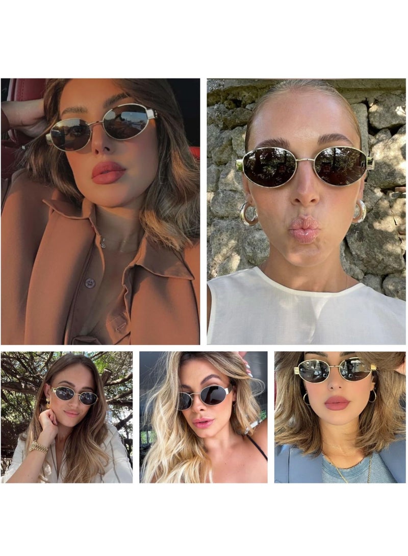 Excefore نظارات شمسية بيضاوية للنساء، قطعتان من النظارات الشمسية العصرية المستقطبة مع حافظة جلدية، إطار معدني ذهبي، نظارات شمسية كلاسيكية بتصميم عتيق على طراز التسعينيات، حماية من الأشعة فوق البنفسجية 400 - Image 4