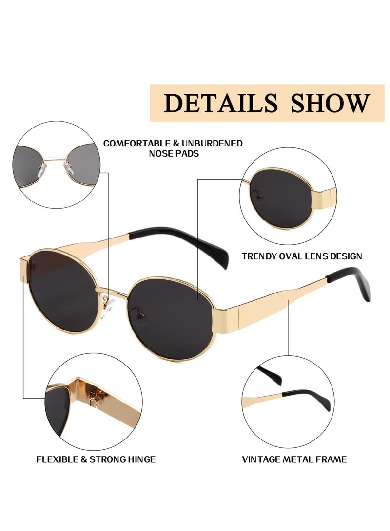 Excefore نظارات شمسية بيضاوية للنساء، قطعتان من النظارات الشمسية العصرية المستقطبة مع حافظة جلدية، إطار معدني ذهبي، نظارات شمسية كلاسيكية بتصميم عتيق على طراز التسعينيات، حماية من الأشعة فوق البنفسجية 400 - Image 5