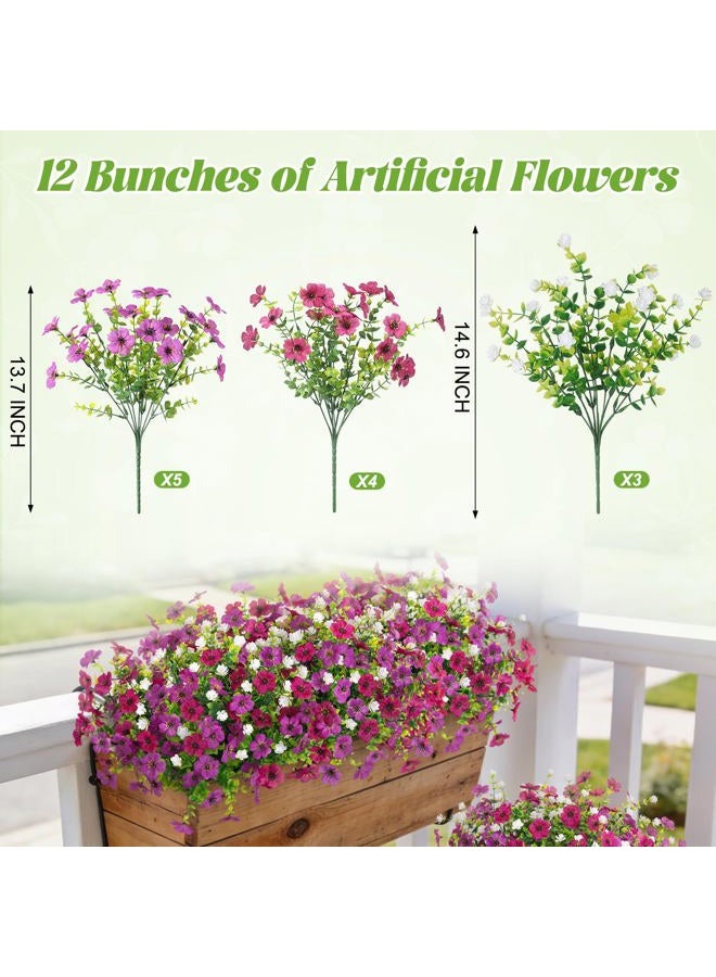 Ammyoo Artificial Flowers for Outdoors Spring Decoration, 12 Bundles Fake Flower Daisy with Realistic Eucalyptus Leaves, Faux Plants for Greenery Boxwood Porch Patio Garden Pot Lawn - Image 5