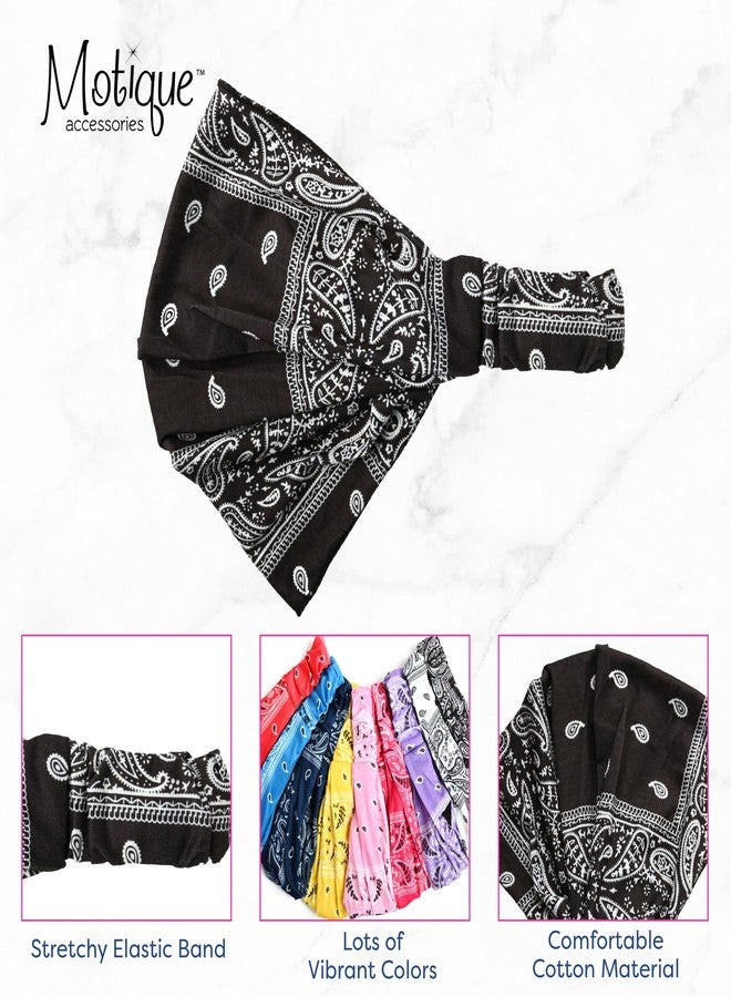 موتيك أكسيسوريز غطاء رأس باندانا قطني عريض ومطاطي من موتيك أكسسواريز، ألوان متعددة (أسود بنقشة بيزلي، متوسط) - Image 4