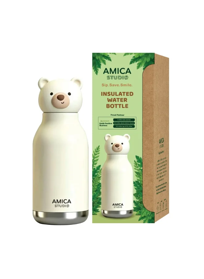 Kids Water Bottle 460ml Insulated Stainless Steel Snowy the Polar Bear - AMICA STUDIO