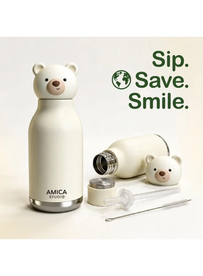 Amica Snowy the Polar Bear Kids Water Bottle 460ml Insulated Stainless Steel Snowy the Polar Bear - AMICA STUDIO  | Best Price UAE