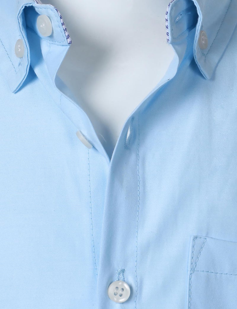 AOTIK Boys Oxford Button Down Shirt Short Sleeve Formal Uniform Dress Shirts with Pocket 12 Light Blue - Image 3