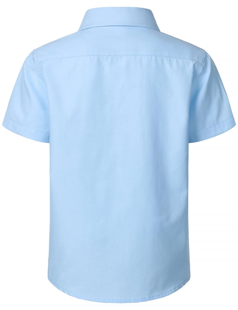 AOTIK Boys Oxford Button Down Shirt Short Sleeve Formal Uniform Dress Shirts with Pocket 12 Light Blue - Image 2
