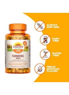 Sundown Turmeric Supplements By Sundown For Antioxidant Health Standardized Turmeric Extract Nongmoˆ Free Of Gluten Dairy Artificial Flavors 500 Mg 90 Capsules  - Image 5