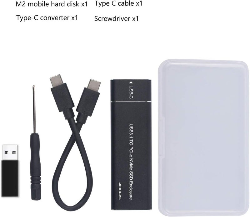 Aluminum M.2 NVME SSD Enclosure, USB 3.1 Gen 2 to NGFF NVME PCI-E M-Key Solid State Drive External Enclosure, With Type C-C Cable, Black - Image 3