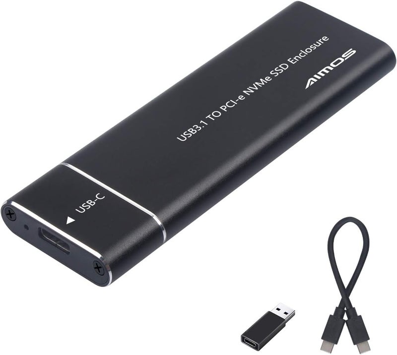 Aluminum M.2 NVME SSD Enclosure, USB 3.1 Gen 2 to NGFF NVME PCI-E M-Key Solid State Drive External Enclosure, With Type C-C Cable, Black - Image 1