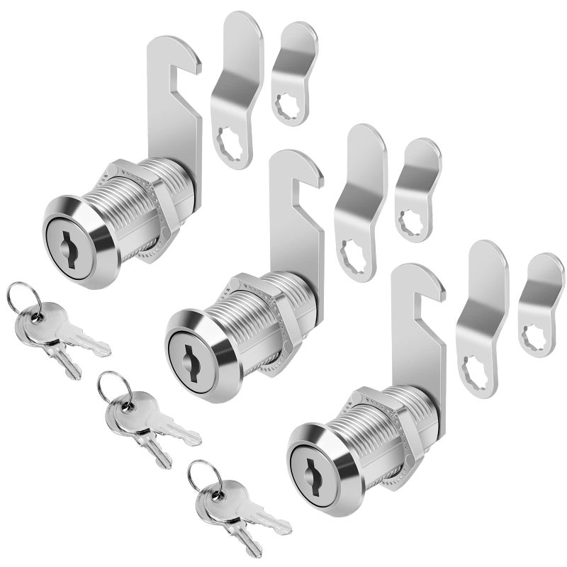 Cylinnda Cabinet Locks with Keys 118 Cam Locks Keyed Alike Quality Cabinet Cam Lock for RV Storage Locks Drawers Mailbox Toolbox Lock Replacement Set Zinc Alloy 3 Pack 118 Inch - Image 2