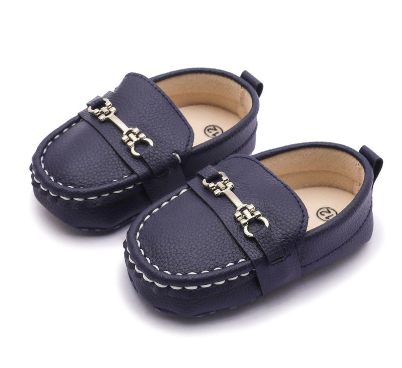 LONSOEN Infant Shoes Boys Loafers Baby Girls Crib Moccasins Classic Synthetic Leather Wedding Dress Shoes,BAY209 Deep Blue 6-12 Months - Image 5