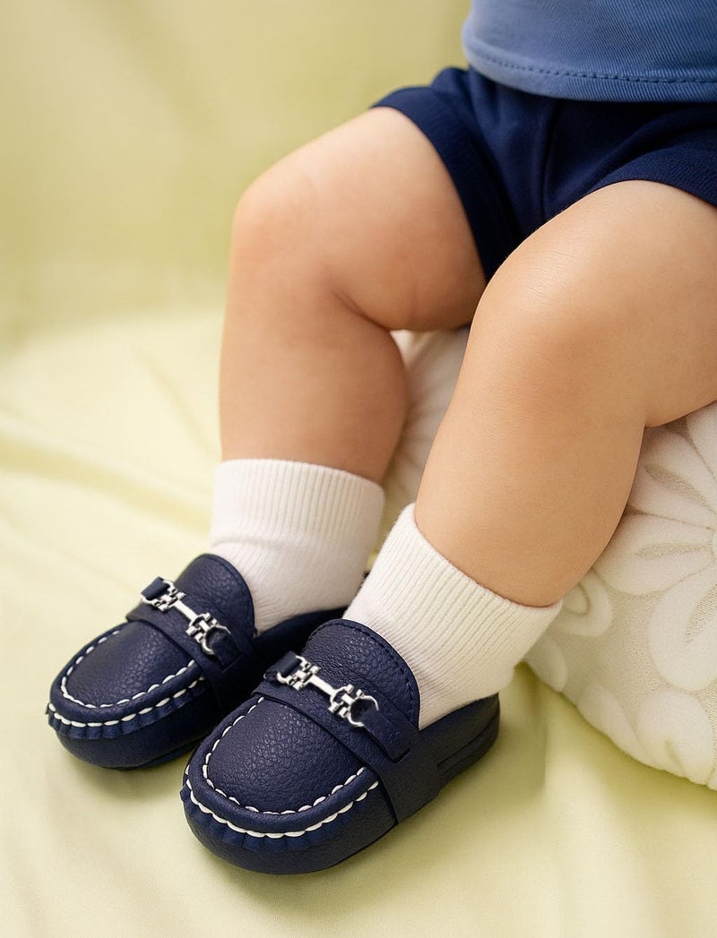LONSOEN Infant Shoes Boys Loafers Baby Girls Crib Moccasins Classic Synthetic Leather Wedding Dress Shoes,BAY209 Deep Blue 6-12 Months - Image 4