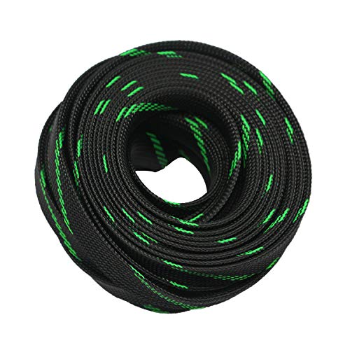 CBAZY 30ft PET Expandable Sleeving Wire Cable Sleeve (3/5", Green&Black) - Image 1