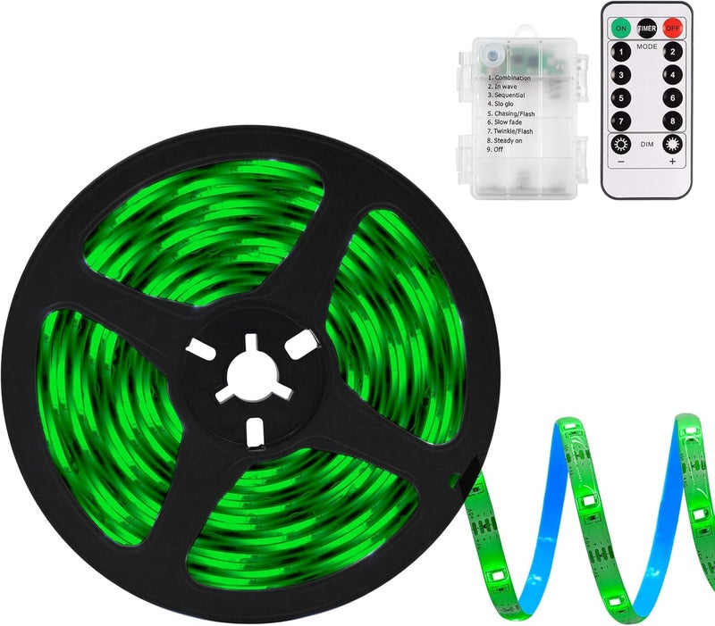 echosari Green LED Strip Lights Battery Powered, 90 LED 2835 SMD Strip Lights 9.8 Ft Cuttable Self-Adhesive Strip Lights with Remote Timer for Outdoor Indoor Party Bedroom Decoration - Image 1