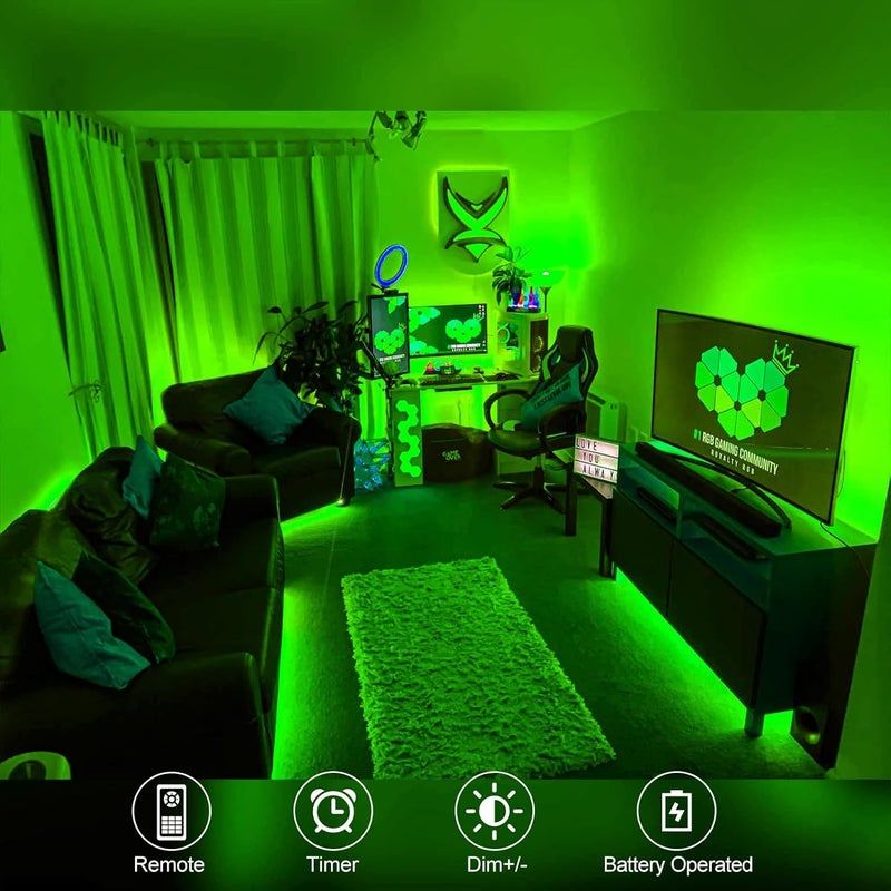 echosari Green LED Strip Lights Battery Powered, 90 LED 2835 SMD Strip Lights 9.8 Ft Cuttable Self-Adhesive Strip Lights with Remote Timer for Outdoor Indoor Party Bedroom Decoration - Image 3