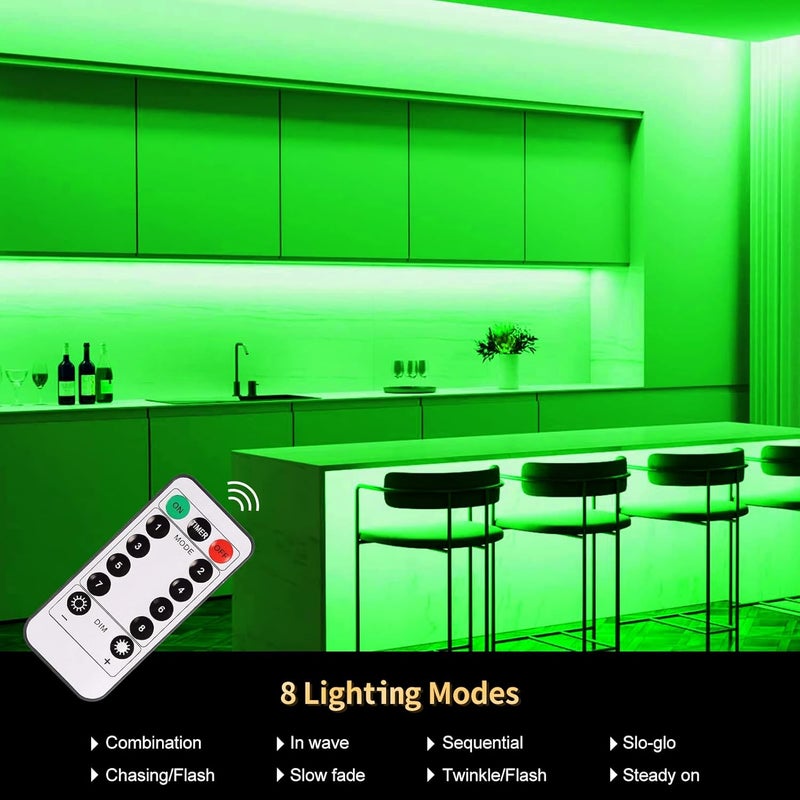 echosari Green LED Strip Lights Battery Powered, 90 LED 2835 SMD Strip Lights 9.8 Ft Cuttable Self-Adhesive Strip Lights with Remote Timer for Outdoor Indoor Party Bedroom Decoration - Image 5