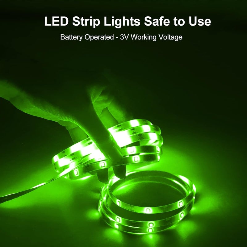 echosari Green LED Strip Lights Battery Powered, 90 LED 2835 SMD Strip Lights 9.8 Ft Cuttable Self-Adhesive Strip Lights with Remote Timer for Outdoor Indoor Party Bedroom Decoration - Image 4