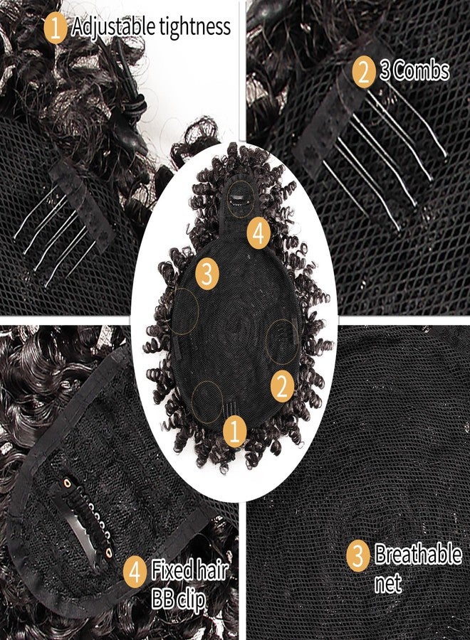 SuyiIRL Afro Puff Drawstring Ponytail with Bangs Drawstring Ponytail for Black Women Kinky Curly Hair Clip in Bangs Short Ponytail Extensions Updo Hairpieces Natural Hair Ponytail - Image 5
