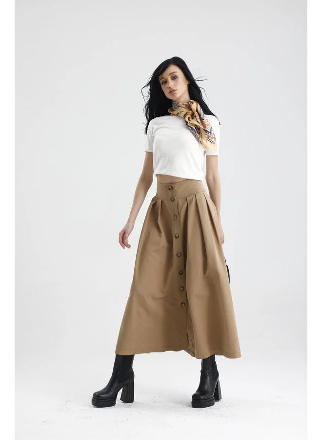 GACACOLLECTION WATCH long pleated skirt with front button and side pockets.