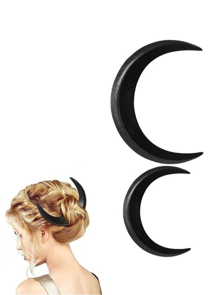 الوصول قطعتان من عصا شعر القمر، دبوس شعر هلال خشبي، إكسسوارات شعر هانفو، دبوس شعر على الطراز القديم، صانع كعكة الشعر للنساء - Image 1