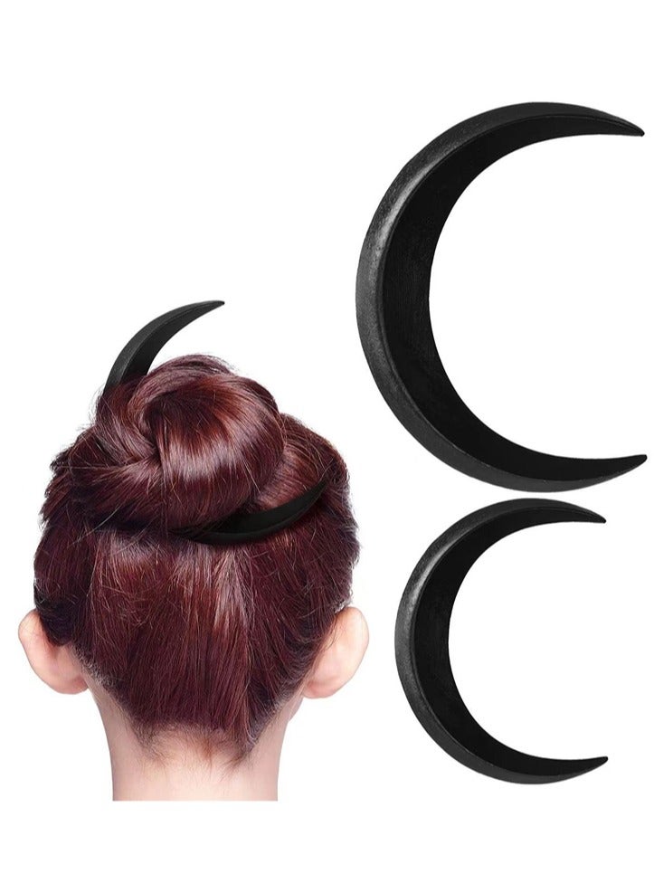 الوصول قطعتان من عصا شعر القمر، دبوس شعر هلال خشبي، إكسسوارات شعر هانفو، دبوس شعر على الطراز القديم، صانع كعكة الشعر للنساء - Image 2