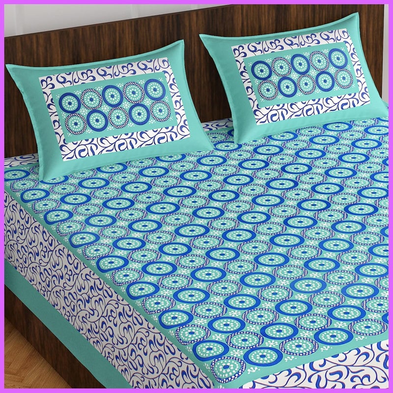 Cotton Bedsheets for Double Bed King Size 100 Cotton Bedsheets Double Bed bedsheet Combo of 1 Bedsheet and 2 Pillow Cover Multi 99 - Image 1