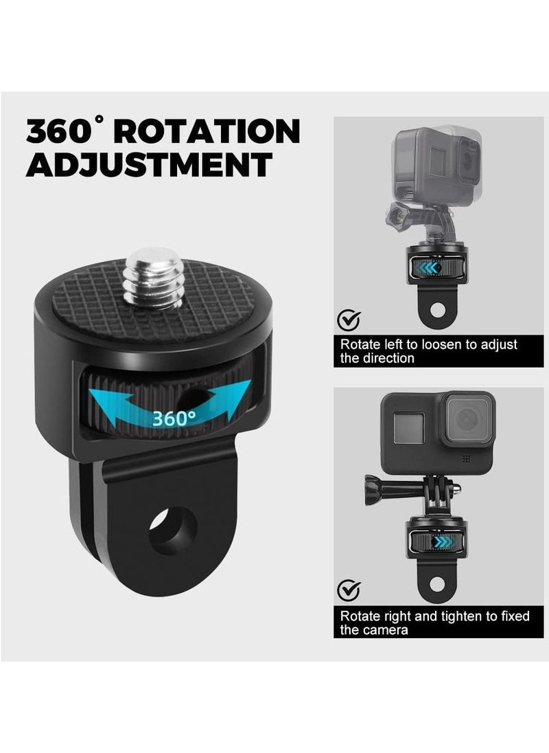 Action Camera Tripod Mount Adapter 360° Adjustment 1/4-20 Screw Conversion Adapter Compatible with GoPro Hero11/10/9 Insta360 ONE X3/X2/Go 2/Xiaomi Yi Other Action Cameras