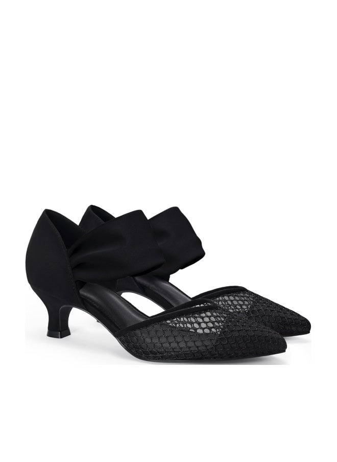 Coutgo Womens Low Kitten Heel Dress Shoes Pointed Toe Slip on Ankle Strap Cutout Elegant Party Wedding Pumps Mesh Black Size 65