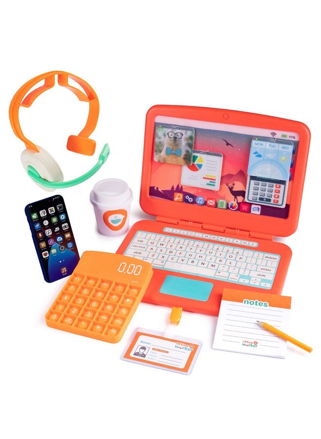 Born Toys Born Toys Pretend Play Home Office Set for Ages 3-7 - Includes Toy Laptop, Phone, Calculator, Pop It & Headset  - Image 1