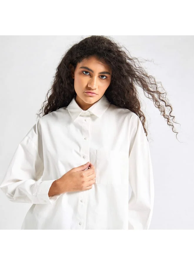 Splash FAV Solid Shirt with Collar and Long Sleeves