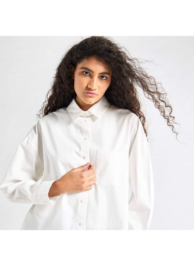 FAV Solid Shirt with Collar and Long Sleeves  - Image 4