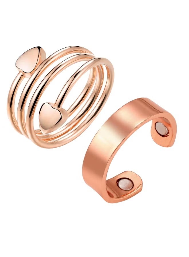 جيفت خاتمان نحاسيان للنساء، قابلان للتعديل، مصنوعان من النحاس الخالص، بتصميم عتيق. - Image 1