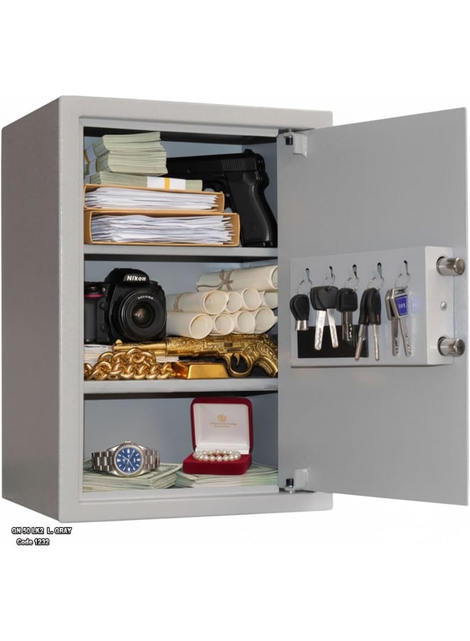 Safety Tech Electronic safe with 2 shelves and 3 storage compartments, 5 stands for medals and small items... Dimensions 50*35*31 cm from the international brand Aman TECH - Gray - Image 3