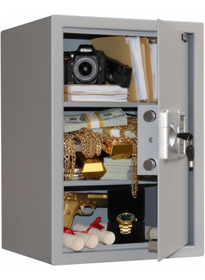 Safety Tech Electronic safe with 2 shelves and 3 storage compartments, 5 stands for medals and small items... Dimensions 50*35*31 cm from the international brand Aman TECH - Gray - Image 1