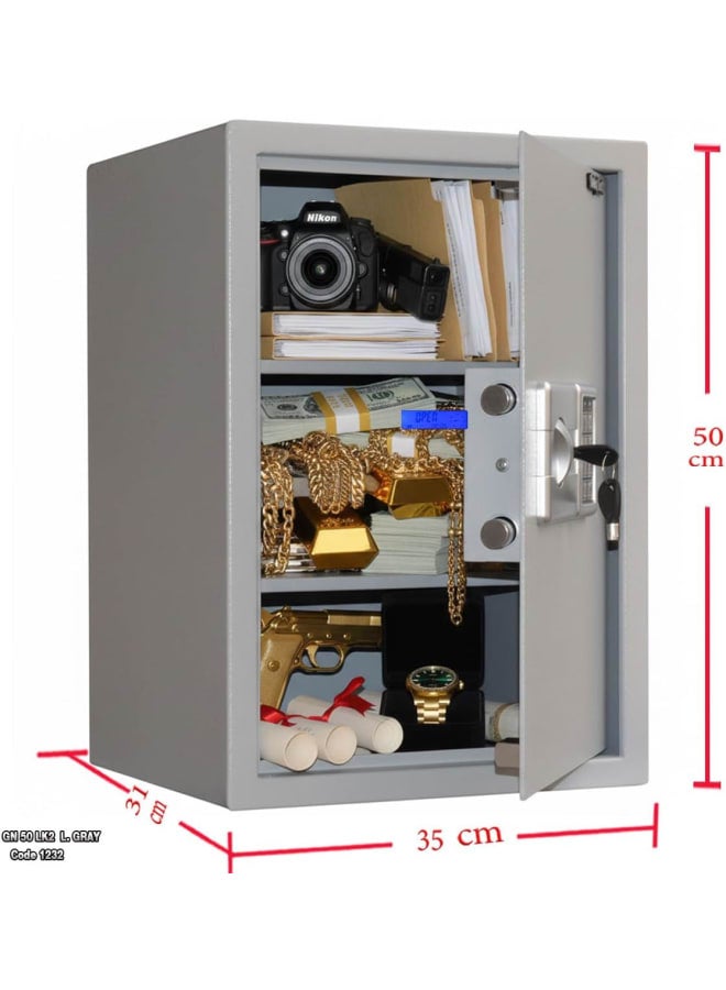 Safety Tech Electronic safe with 2 shelves and 3 storage compartments, 5 stands for medals and small items... Dimensions 50*35*31 cm from the international brand Aman TECH - Gray - Image 2
