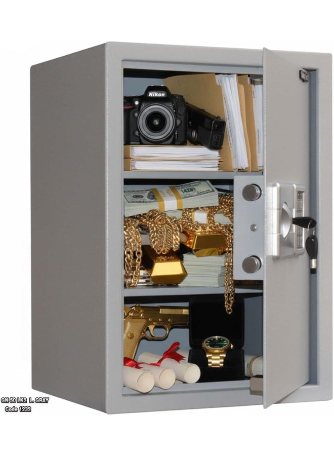 Safety Tech Electronic safe with 2 shelves and 3 storage compartments, 5 stands for medals and small items... Dimensions 50*35*31 cm from the international brand Aman TECH - Gray - Image 4