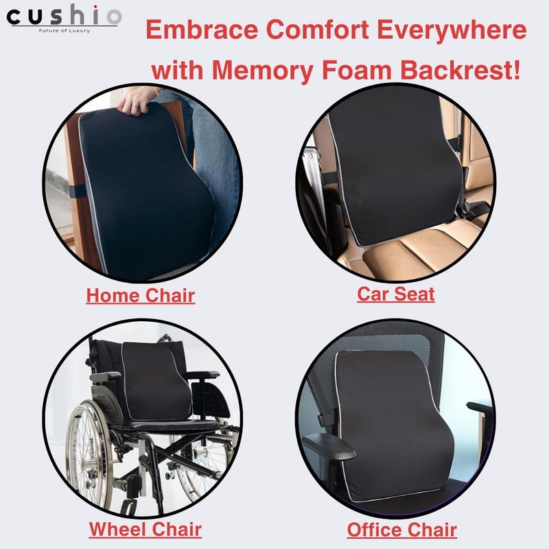 CUSHIO Lumbar Back Support Pillow for Car Seat, Office and Home Chair - Memory Foam Backrest Pillow for Lower Back Pain Relieve - Dual Adjustable Strap - Image 5
