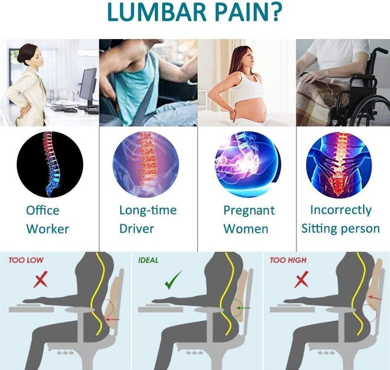 CUSHIO Lumbar Back Support Pillow for Car Seat, Office and Home Chair - Memory Foam Backrest Pillow for Lower Back Pain Relieve - Dual Adjustable Strap - Image 2