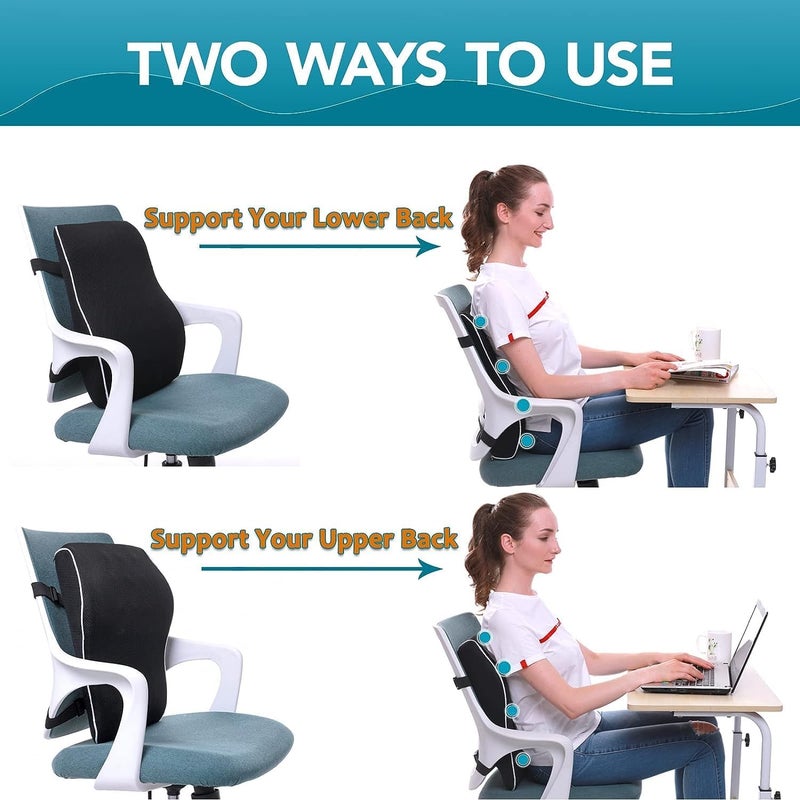 CUSHIO Lumbar Back Support Pillow for Car Seat, Office and Home Chair - Memory Foam Backrest Pillow for Lower Back Pain Relieve - Dual Adjustable Strap - Image 3