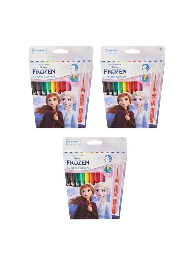 ديزني فروزن مجموعة ديزني فروزن من 12 قلم تحديد من الألياف المثلثة متعددة الاستخدامات - مقبض مريح، رأس رفيع، ألوان زاهية قابلة للغسل، غير سامة - مثالية للفنانين الصغار ومحبي ديزني - مجموعة من 3 عبوات (36 قلم تحديد إجمالاً) - Image 1