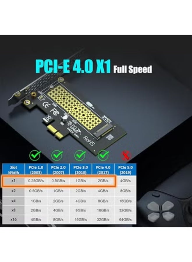 M.2 PCIe x1 Adapter Card with Heat Sink for NVMe and AHCI M.2 SSD, Supports PCIe 4.0/3.0 Key M Drives, Compatible with PCIe x1/x4/x8/x16 Slots - Image 3