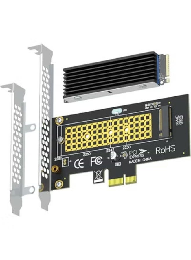 M.2 PCIe x1 Adapter Card with Heat Sink for NVMe and AHCI M.2 SSD, Supports PCIe 4.0/3.0 Key M Drives, Compatible with PCIe x1/x4/x8/x16 Slots - Image 1