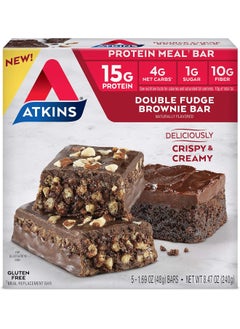 Atkins Double Fudge Brownie Bar, 5 Bars, 1.69Oz, (48G)  - Image 1