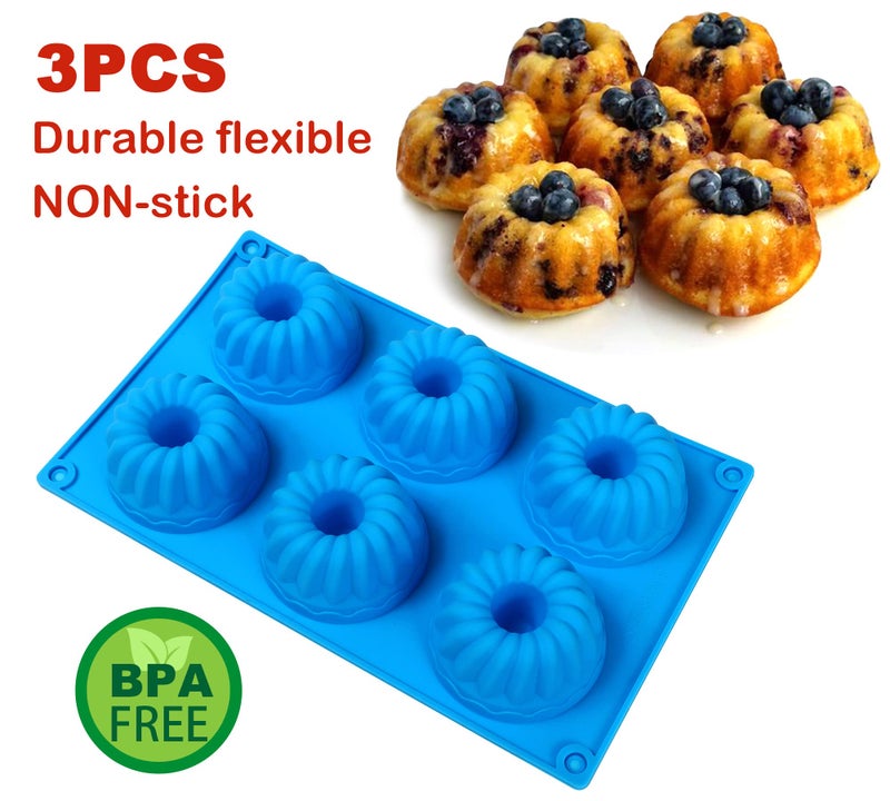 Sidosir Mini Fluted Tube Cake Pan, 6 Cavity Heritage Fluted Tube Cake Silicone Mold for Family Baking, Non Stick Fancy Design Molds for Soap, Candle, Mousse - Image 2