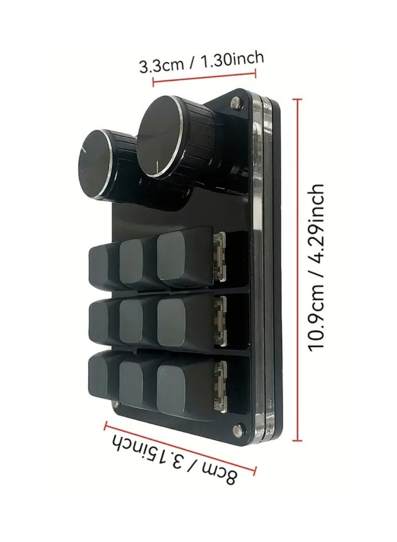 لوحة مفاتيح قابلة للبرمجة بيد واحدة تحتوي على 9 مفاتيح و2 مقابض، لوحة مفاتيح ميكانيكية سلكية بتوصيل Type-C، بتصميم DIY وواجهة إنجليزية وإضاءة خلفية RGB، متوافقة مع أنظمة Windows وMac. - Image 2