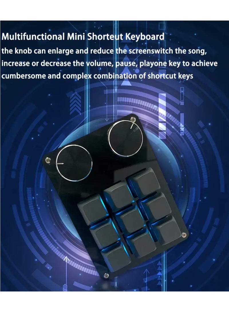 لوحة مفاتيح قابلة للبرمجة بيد واحدة تحتوي على 9 مفاتيح و2 مقابض، لوحة مفاتيح ميكانيكية سلكية بتوصيل Type-C، بتصميم DIY وواجهة إنجليزية وإضاءة خلفية RGB، متوافقة مع أنظمة Windows وMac. - Image 3