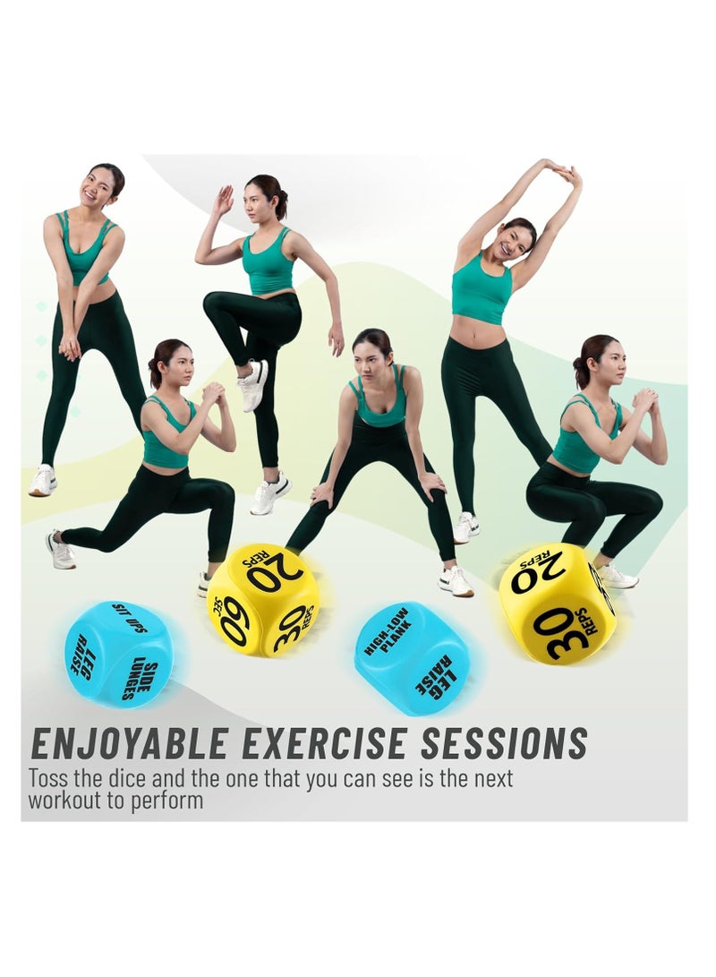 4 Pcs Workout Dice Fun Exercise Dices 6 Sided Foam Fitness Dice Workout Games for Solo or Group Classes Exercise Equipment(Blue,Yellow) - Image 5